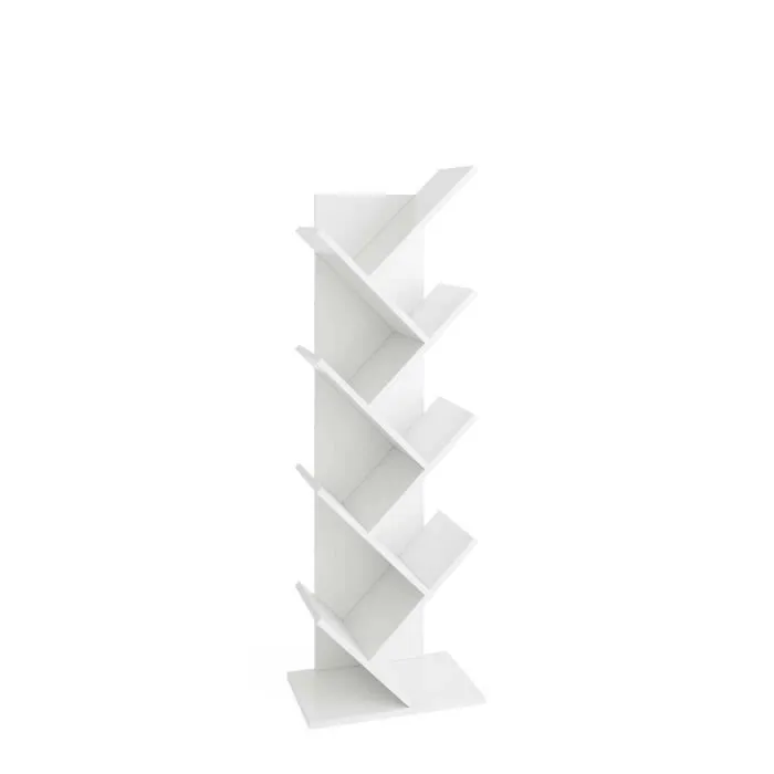 Bibliothèque Basil - FMD - Verticale - 8 étagères montées en chevrons - Blanc/Gris-1