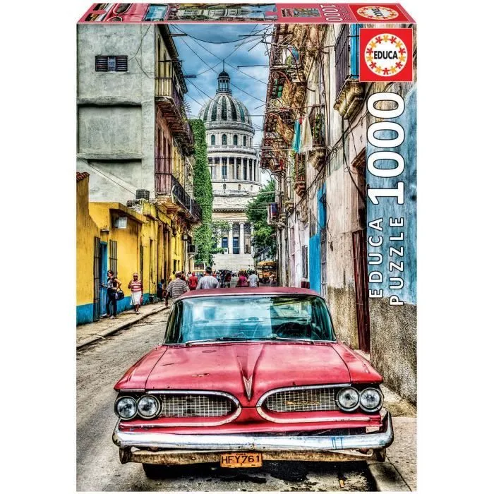Puzzle 1000 pièces - EDUCA - Voiture vintage à La Havane - Architecture et monument - Rouge - Mixte-0