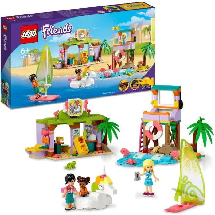 LEGO 41710 Friends Animation et Surf à la Plage, Jouet avec Bouée Licorne et Tortue, Figurine Secouriste, Garçons et Filles Dès 6 An-0