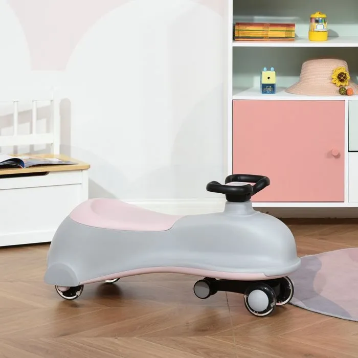 Porteur Enfant - HOMCOM - Voiture dandineuse - 4 Roues PU Lumineuses LED - métal PP Gris Rose-2