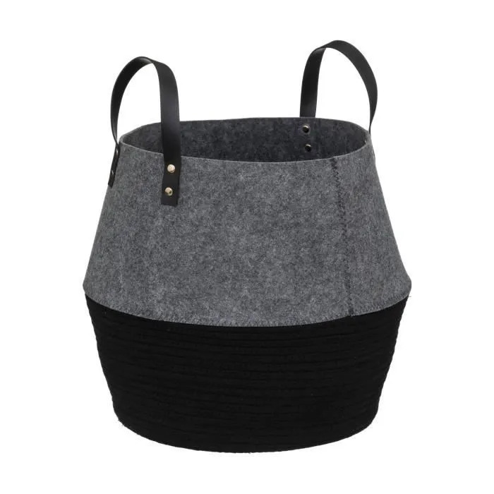 Paniers de rangement en feutrine et coton - Atmosphera - Lot de 3 - Noir/gris-1