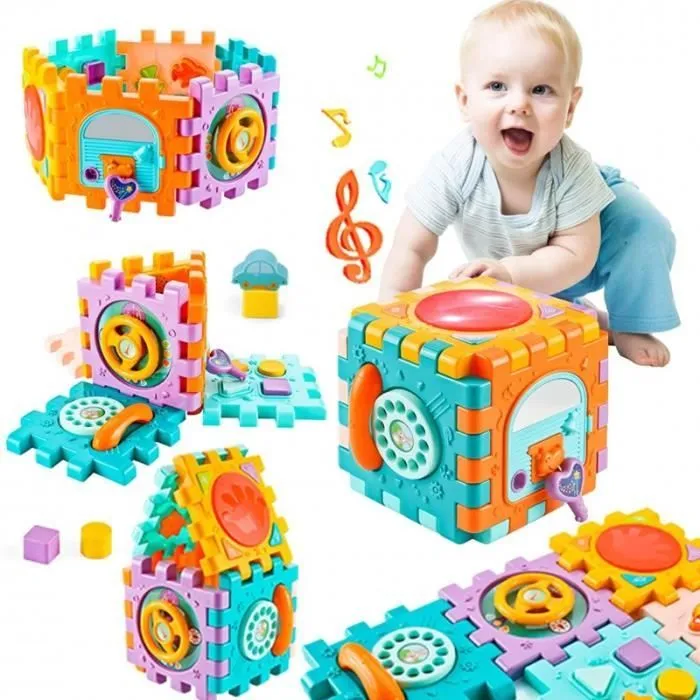 Cube D'activité Bebe 6 en 1 Centre de jeu avec Musique Jouet éducatif Multifonctionnel pour Les Bébés et Les Jeunes Enfants de-3