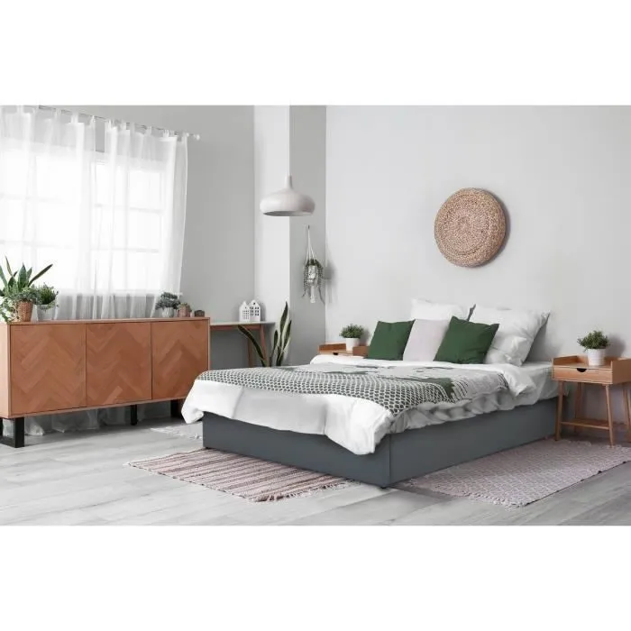 Lit double en PVC avec coffre "Ava" - 140 x 190 cm - Gris-1