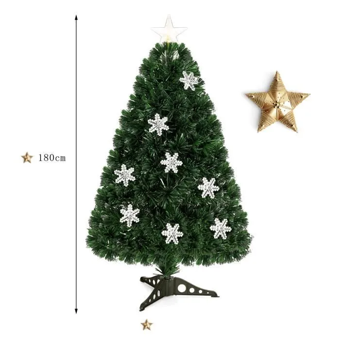 COSTWAY Arbre de Noël Artificiel Sapin de Noël LED 180 cm Feuille en PVC pour Décoration avec Support, avec Socle Neige-3