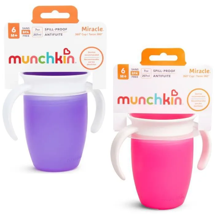 Munchkin Tasse d'apprentissage Miracle 360 rose/violet lot de 2-3