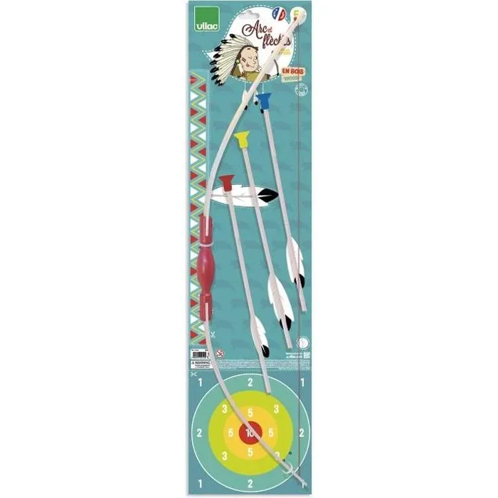 Arc en bois pour enfant VILAC - Grand arc de 95 cm avec 4 flèches-0