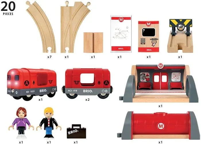 Circuit de train en bois BRIO World Circuit Metro - Coffret complet 20 pièces - Ravensburger - Mixte dès 3 ans-2