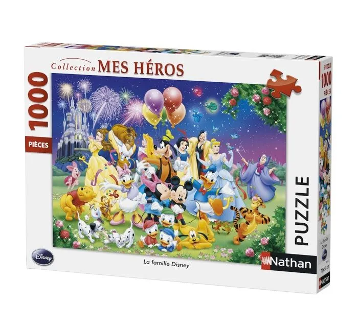Puzzle 1000 pièces - La Famille Disney - Marque NATHAN - Thème Dessins animés et BD - Mixte - A partir de 13 ans-1