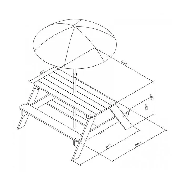 Table Pique Nique Nick avec Parasol - AXI - Rectangulaire - Bois Massif - Brun Blanc-2