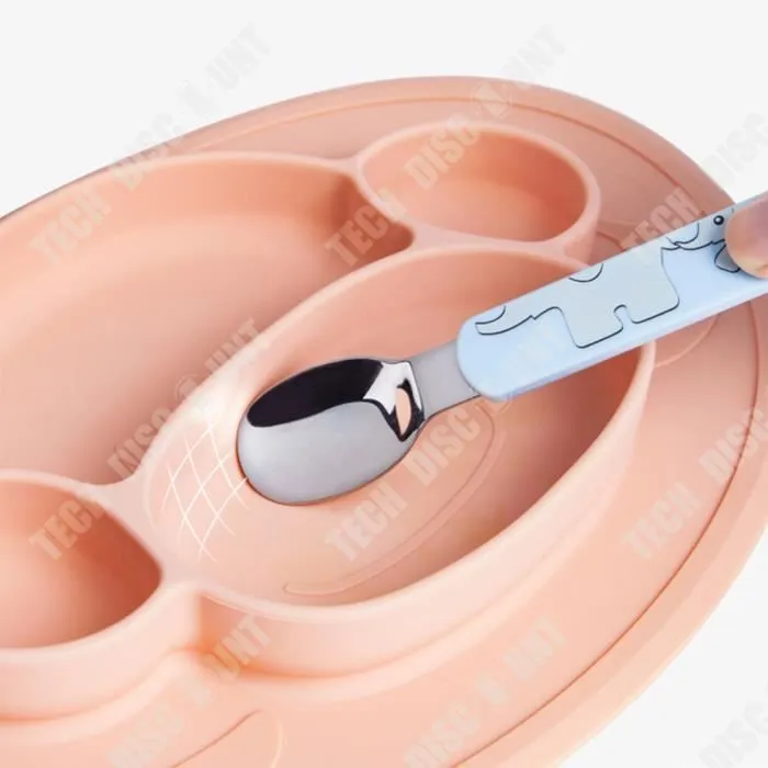 TD® Assiette à dîner divisée en silicone Singe de dessin animé Ensemble de couverts pour enfants Bol alimentaire complémentaire-3