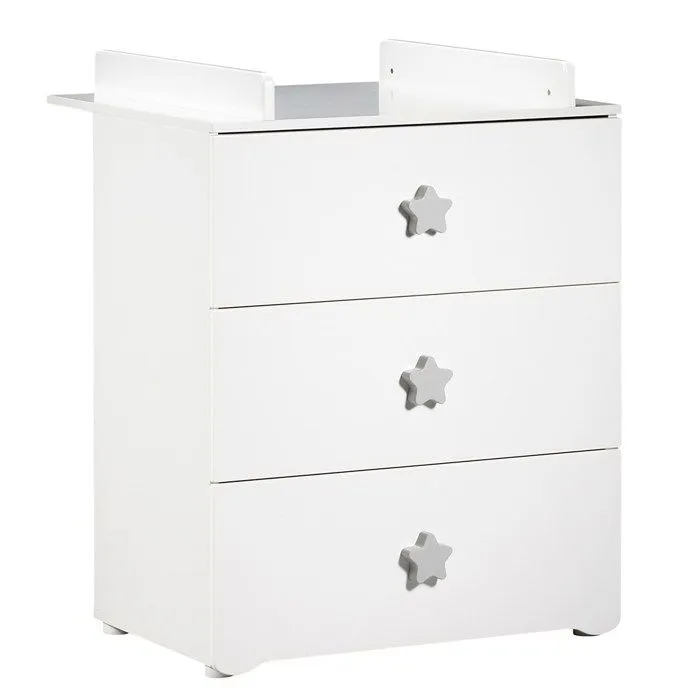 Commode à langer - Babyprice - Basic - 3 tiroirs - Blanche - Boutons étoiles grises-0
