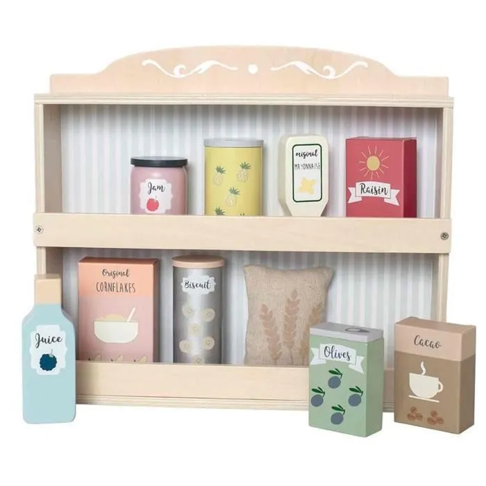 Jouet en bois Etagère avec épicerie-0