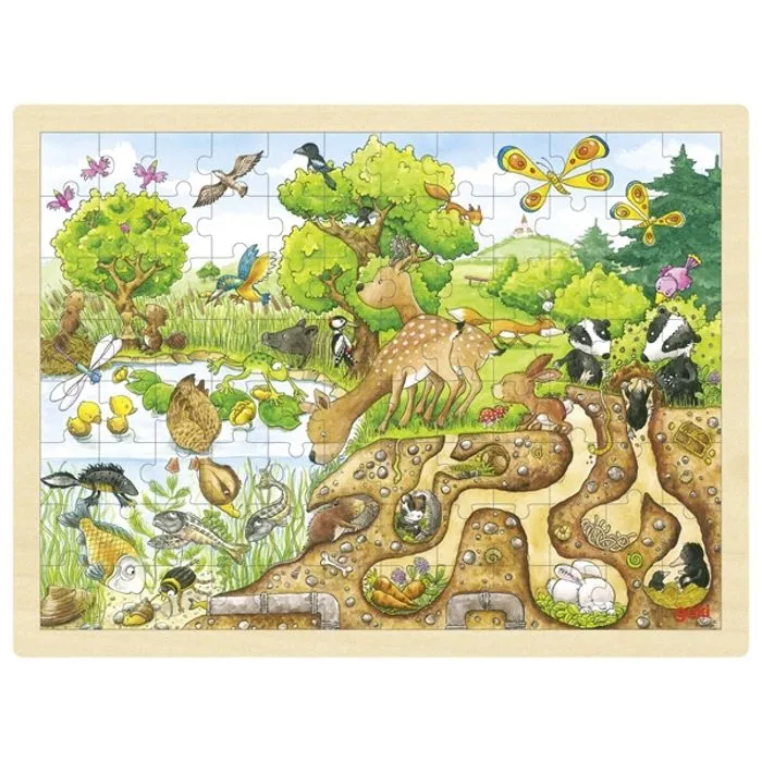 Puzzle en bois Découverte de la nature - GOKI - Moins de 100 pièces - Vert-2