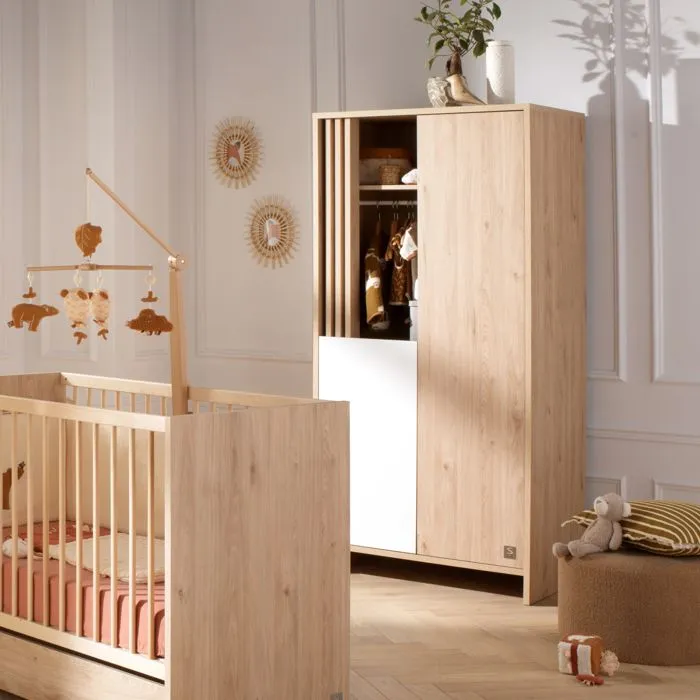 Armoire 2 portes et 1 niche avec claustra en bois décor chêne Suave-4