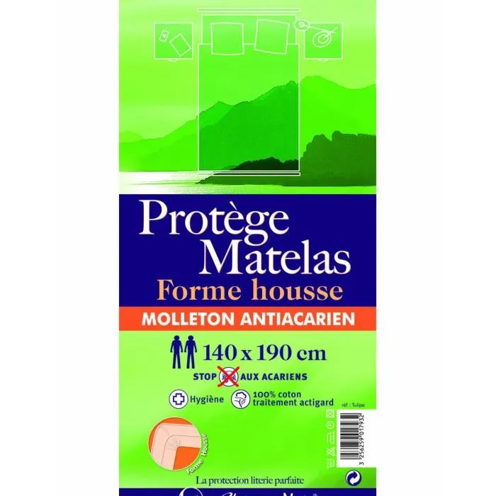 Protège-matelas - TULIPE - 160x200 cm - Anti-acarien - 100% coton - Bonnet 28 cm-0