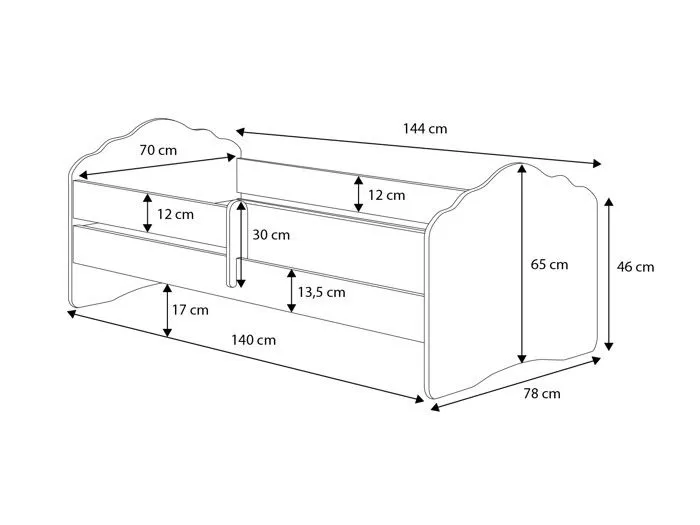 Lit enfant FIONA avec balustrade et matelas - Sans graphique - 140 cm x 70 cm-1