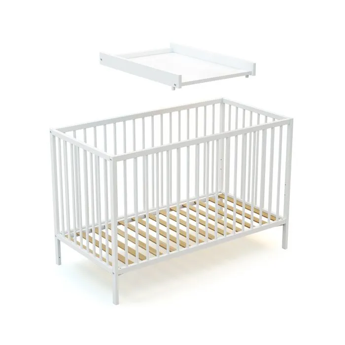 WEBABY - Lit bébé 60 x 120 cm avec plan à langer - Blanc  Blanc - Taille unique-1