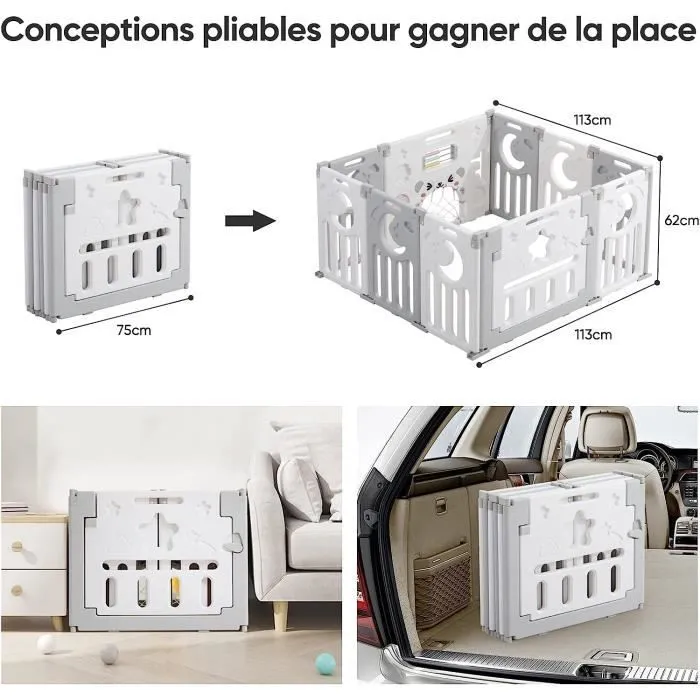 Parc Bébé Pliable 113×113cm, Parc bebe modulable plastique, Parc Bebe avec Porte et Panneau d'activité, Parc 10 Panneaux pour enfant-3