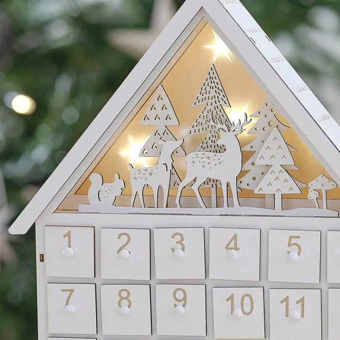 Ginger ray - WC-134 - Calendrier de l'Avent lumineux en bois blanc et doré pour décoration de cheminée-1