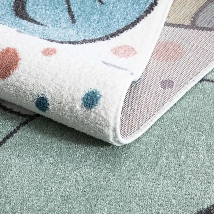 Tapis enfant rond IMAGINE - Animaux Drôle - 120x120cm - Polypropylène Frisé - Jute Antidérapante-2