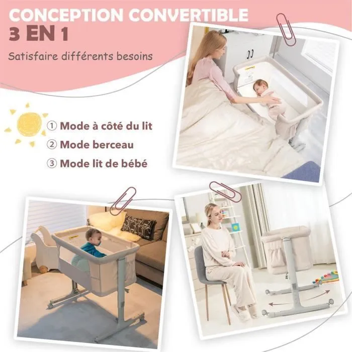 COSTWAY Lit Cododo Bébé à 5 Hauteurs Réglables, Charge 9KG, Lit Berceau Maille Respirante Sac de Voyage pour Bébé 0-6 Mois, Beige-1