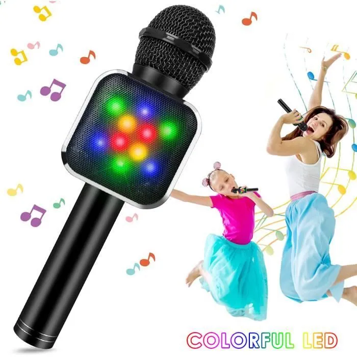PIMPIMSKY Microphone Karaoke Sans Fil, Karaoké Microphone Bluetooth Portable, Compatible avec Android/IOS/PC/Smartphone (noir)-0