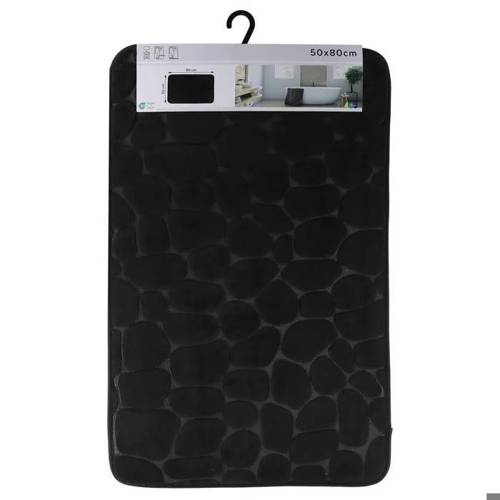TENDANCE - Tapis de salle de bain Noir en Microfibre à mémoire de forme 50 x 80 cm-1