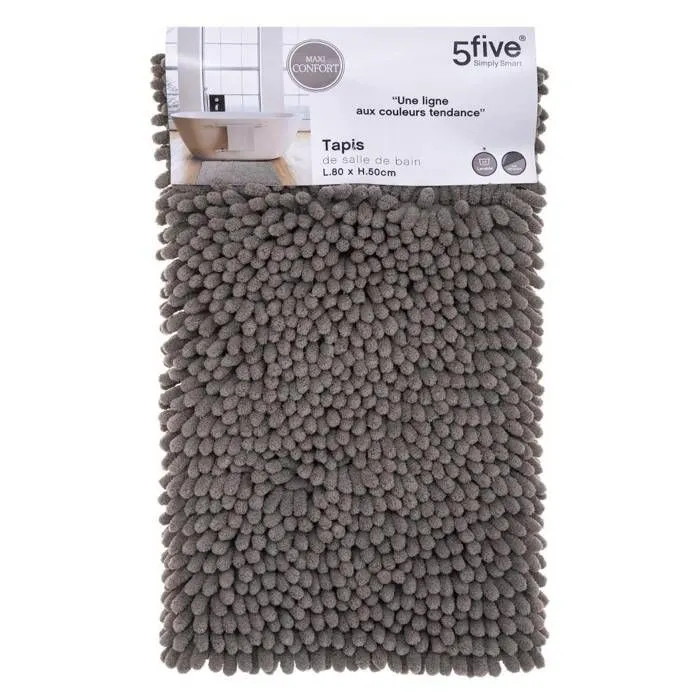 Tapis de bain maxi chenille - FIVE - Gris - 80x50 cm-1