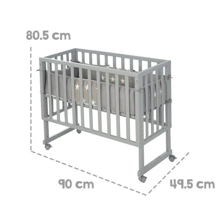 Berceau Cododo ROBA 'safe asleep®' 2 en 1 + Matelas + Barrière et Tour de lit 'Little Stars' - Gris-4