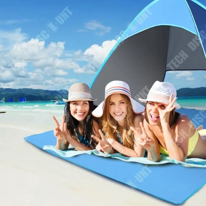 TD® Tente de plage double bleue 1 seconde vitesse automatique ouverte en plein air plage ombre camping camping-2