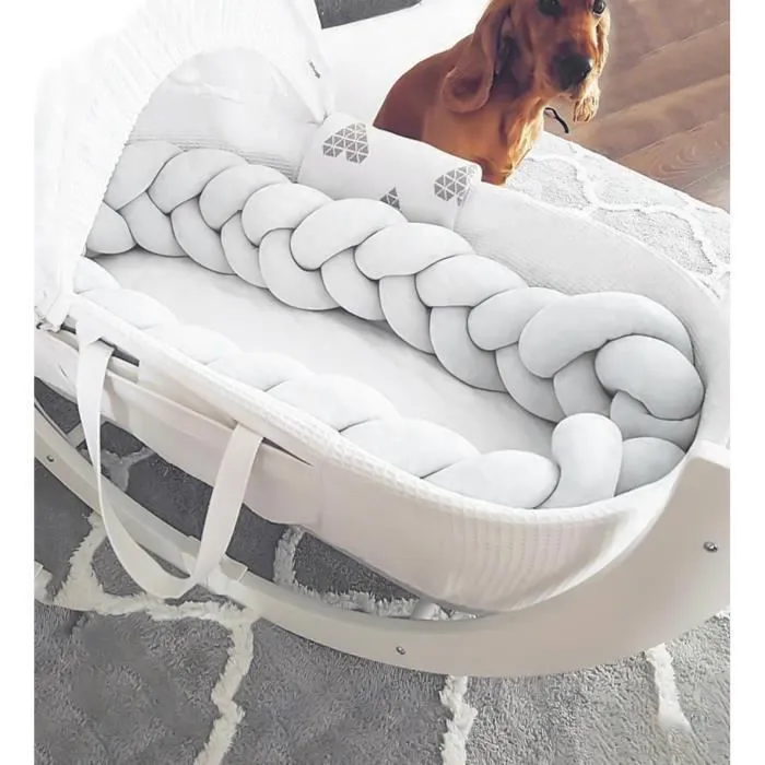 MERKMAK 3M Tour de Lit Bébé Coussin Serpent Coussin Tressé Pare-chocs Velours Protection Bébé- Blanc-1