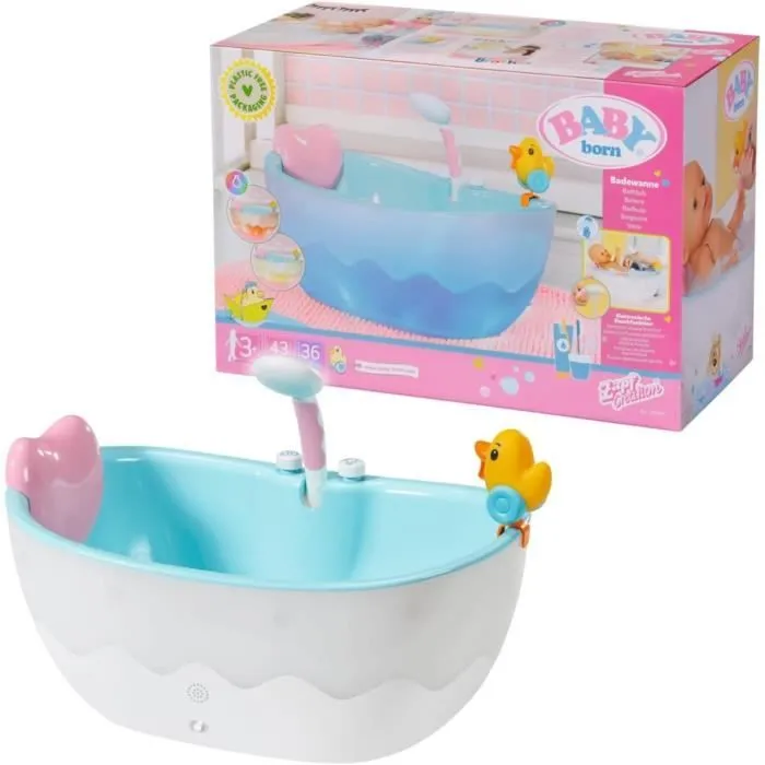 Baignoire pour poupée BABY BORN avec effets lumineux et sonores - Canard de bain amovible - Enfant 3 ans et plus-0