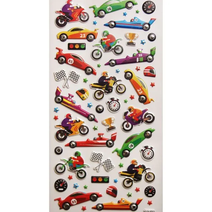 Autocollants réutilisables - Relief 3D - Voitures et motos-2