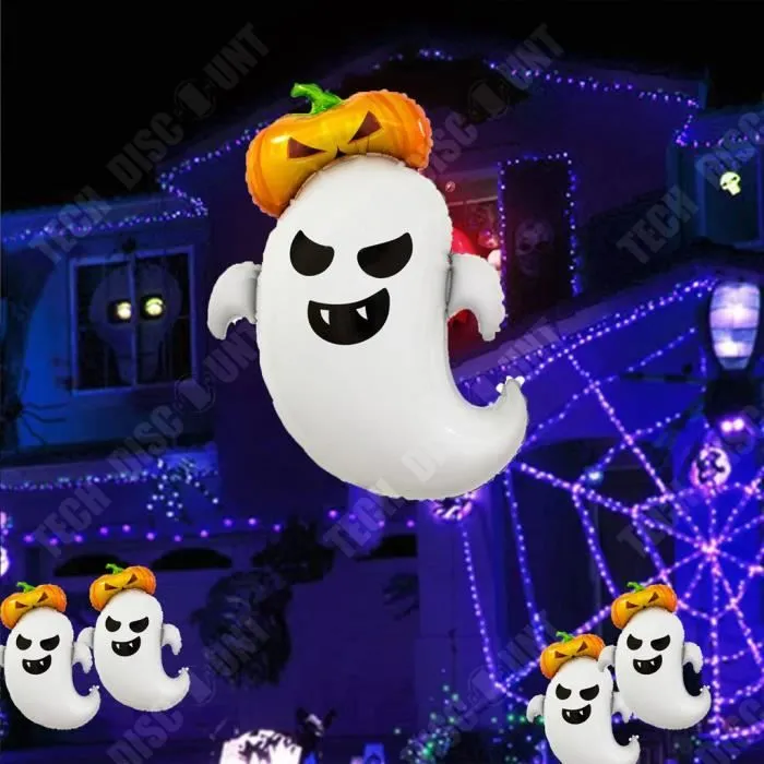 TD® 2 ballons d'Halloween en forme de citrouille fantôme, décoration de scène de fête de vacances, ballons d'horreur-2
