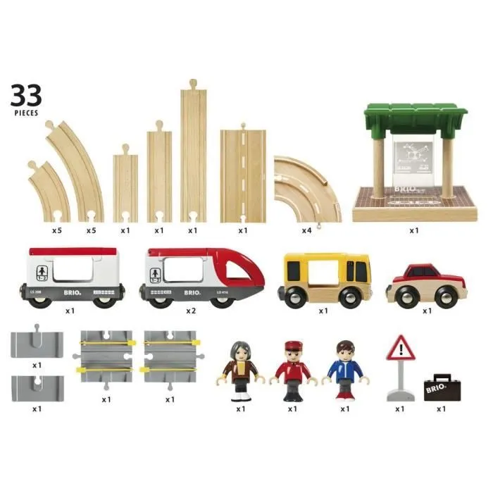 Brio World Circuit Correspondance Train / Bus - Coffret 33 pièces - Circuit de train en bois - Ravensburger - Dès 3 ans - 33209-4