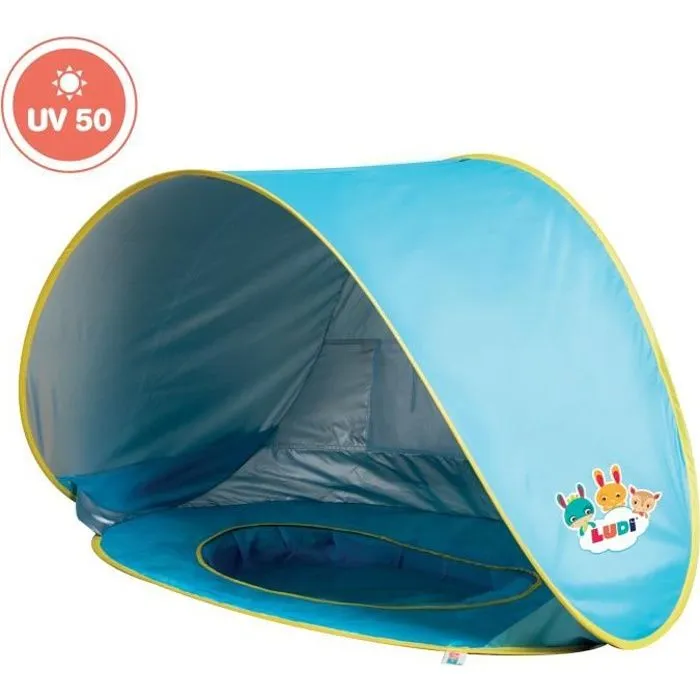 LUDI Tente de plage et piscine pour bébé - en tissu avec protection UV 50 - dès 10 mois-0