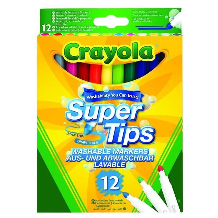 Crayola - 12 Feutres à dessiner - boîte française - Dessin-0