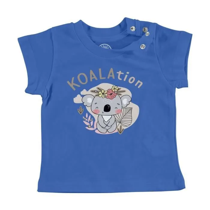 T-shirt Bébé Manche Courte Bleu Koala Koalation Mignon Kawaii Dessin Illustration-0