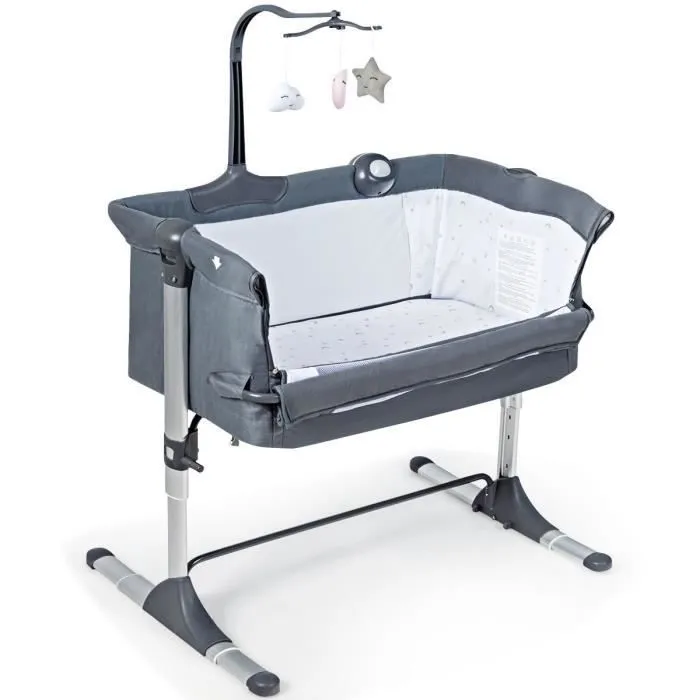 COSTWAY 2 en 1 Berceau Bébé à 9KG Lit Cododo Inclinaison et Hauteur Réglables avec Matelas,Arceau de Jeu,Boîte à Musique Gris-0