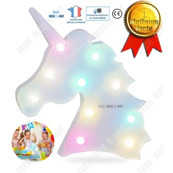 TEC™ Lampe de chevet licorne led électrique chambre fille enfant rose bureau décoration maison anniversaire fête muticouleur-0