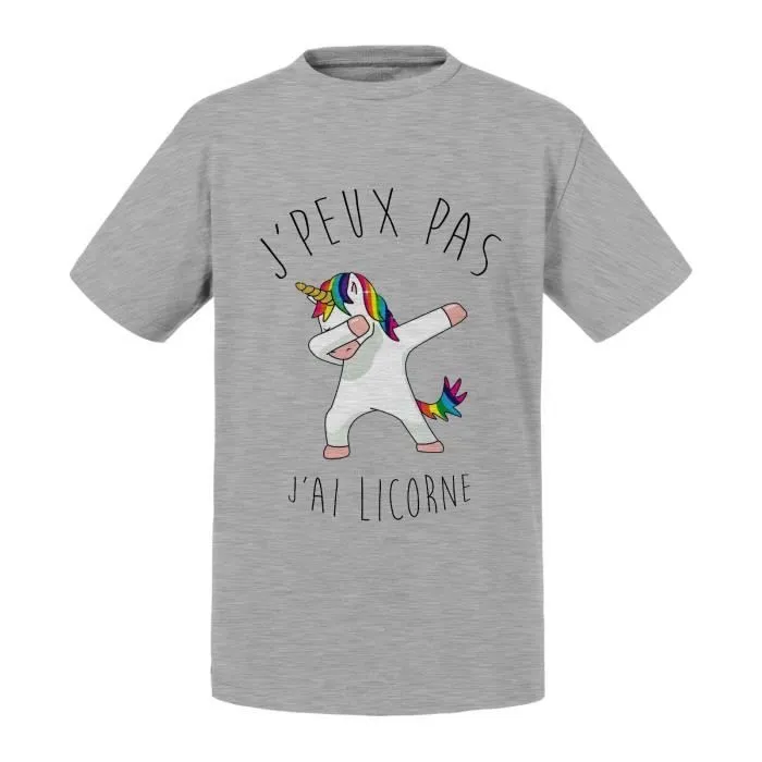 T-shirt Enfant Gris J'Peux Pas J'ai Licorne Arc en Ciel Humour Dessin Licorne Qui Dab-0