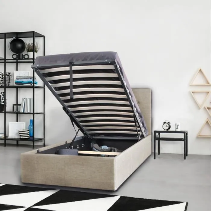 Lit coffre PARMA 90x190 + 1 sommier / Beige-0