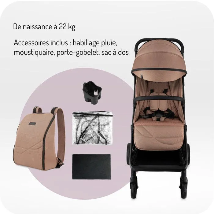 MoMi ANDREA Poussette Auto-pliant 0-22 kg - Légère 7,3kg - Kit d'accessoires – Sac à dos - Barre de sécurité rotative – Marron-1