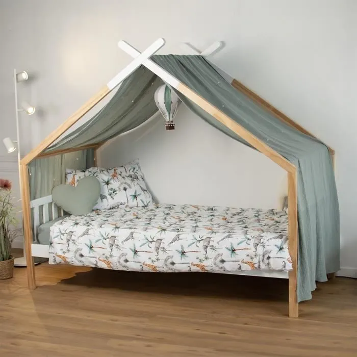 Parure réversible housse de couette + taie d'oreiller enfant Safari 140X150 63X63 Multicolore-1