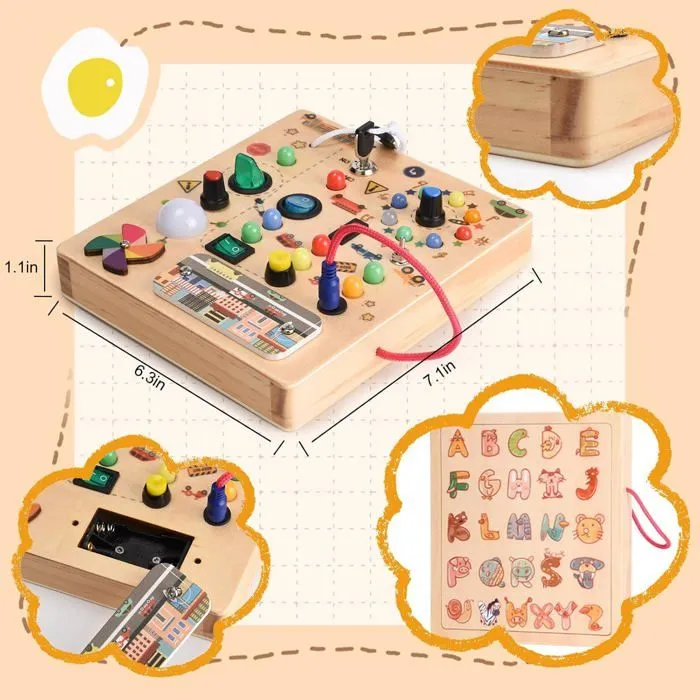 Busy Board en Bois, Planche Montessori pour Bébé 2 3 4 Ans, Activity Board avec 19 LED-1