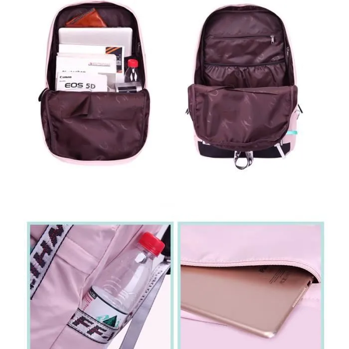 Sac à Dos Femme College Scolaire Sac Toile Sac à Dos Sac école Ado Fille Cartable Collège Sac d'école (Noir-2)-1