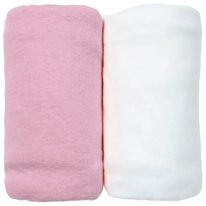 Lot de 2 Draps Housses jersey 70x140 cm Coton bio Blanc/Rose-0