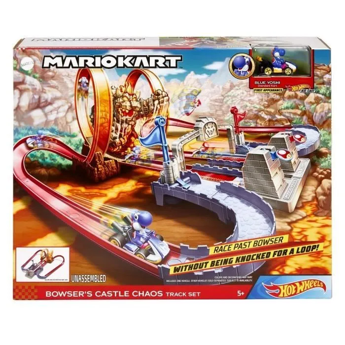 Bebeboutik Hot Wheels Mario Kart Coffret Course Chaotique au Chateau de Bowser Circuit Petite voiture 5 ans et GNM22