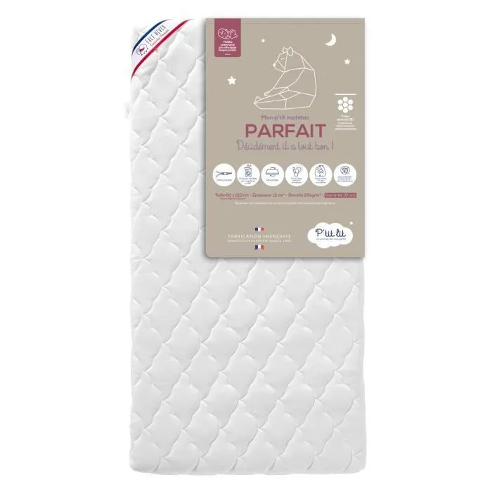 Matelas Enfant/Bébé Parfait - 70x140x10 cm - 2 Faces : Respirant l'Été / Douillet l'Hiver - Déhoussable - Anti Acarien-1