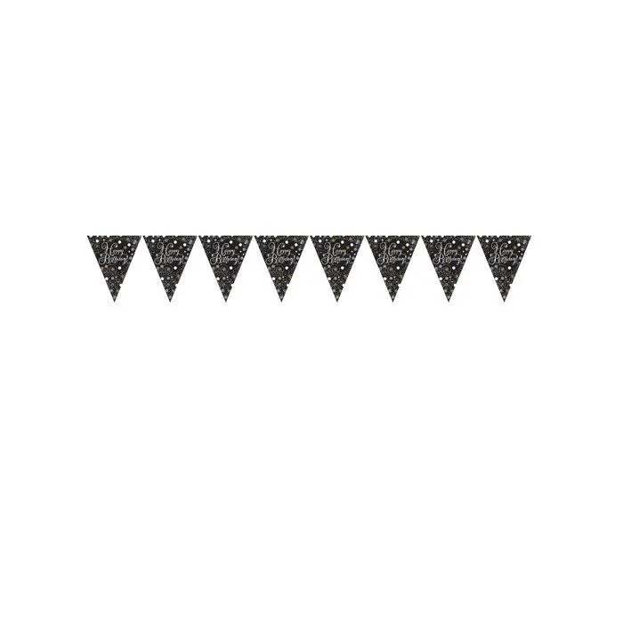 Guirlande fanion - Happy Birthday - Noir - 4m - Paillettes - Papier-1
